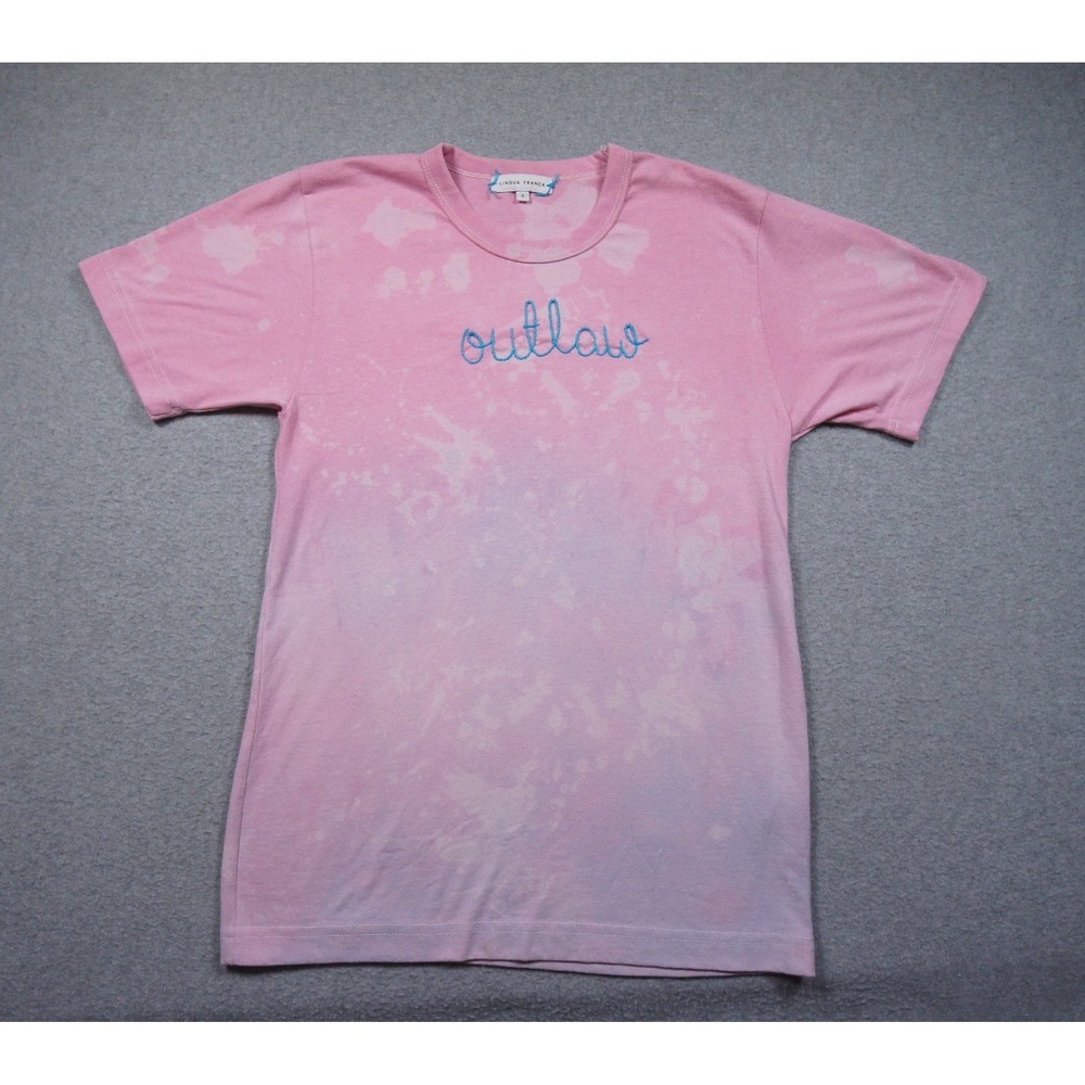 Lingua Franca Shirt Womens Small Pink Outlaw Embroidered Tie Dye Tee Ladies